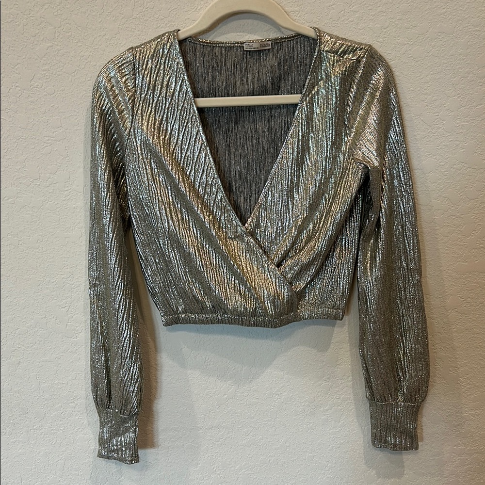 Silver/Gold Metallic Wrap Top